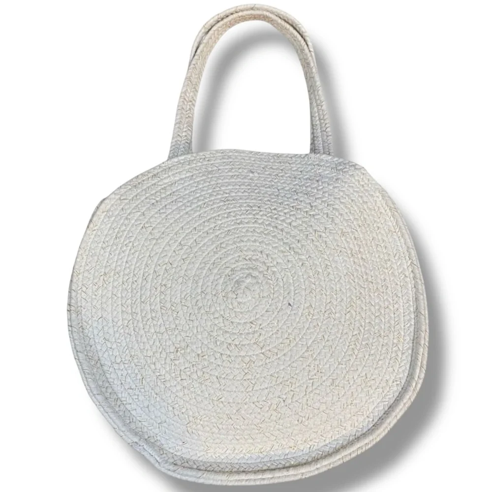 Shiraleah Eve Round Hand Knit Ivory & Gold Large Tote Beach Bag Book Bag